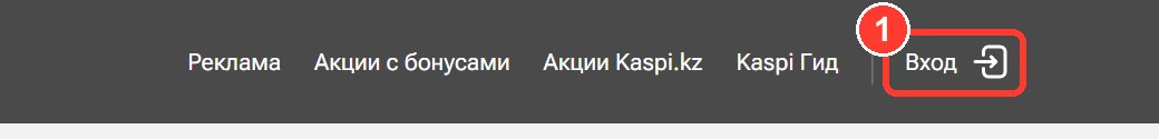 Шапка сайта Kaspi Маркетинг, кнопка «Вход» справа вверху